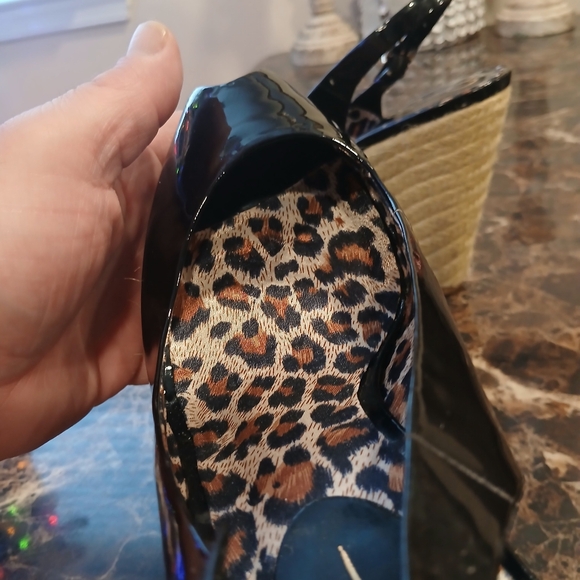 Jessica's Simpson Jungle Wedge Espadrille Patent Leather/Leoapard Shoes Size 8 - Picture 6 of 13